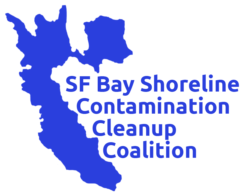 Logo: Blue image of the shape of San Francisco Bay with words: SF Bay Shoreline Contaminatin Cleanup Coalition